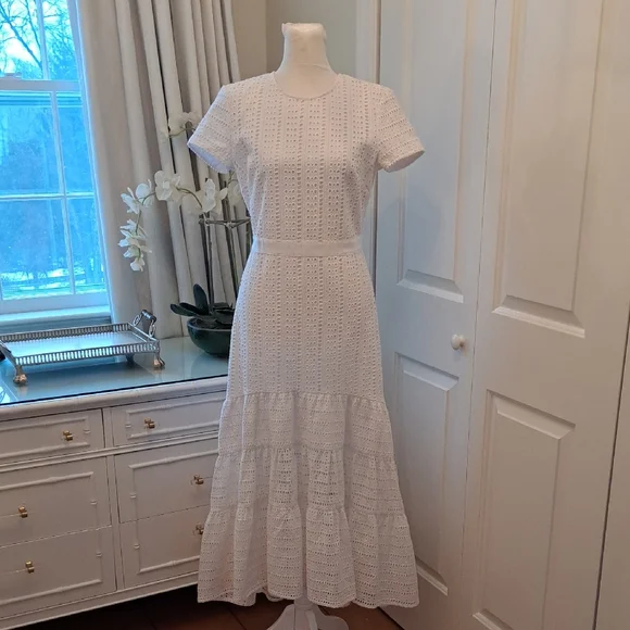 Banana Republic Womens Party/Wedding/Summer White Eyelet Lined Midi Dress S-0 - Picture 1 of 10